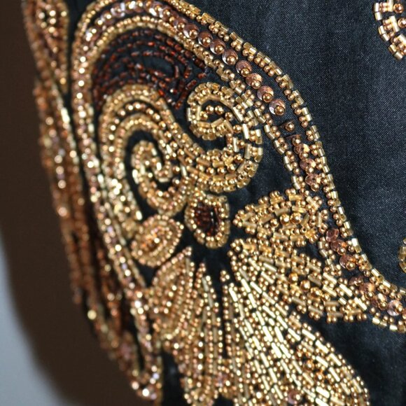 Y2K 80s Beaded Sequin Cocktail Miniskirt, Black & Gold Party Miniskirt - Picture 10 of 16